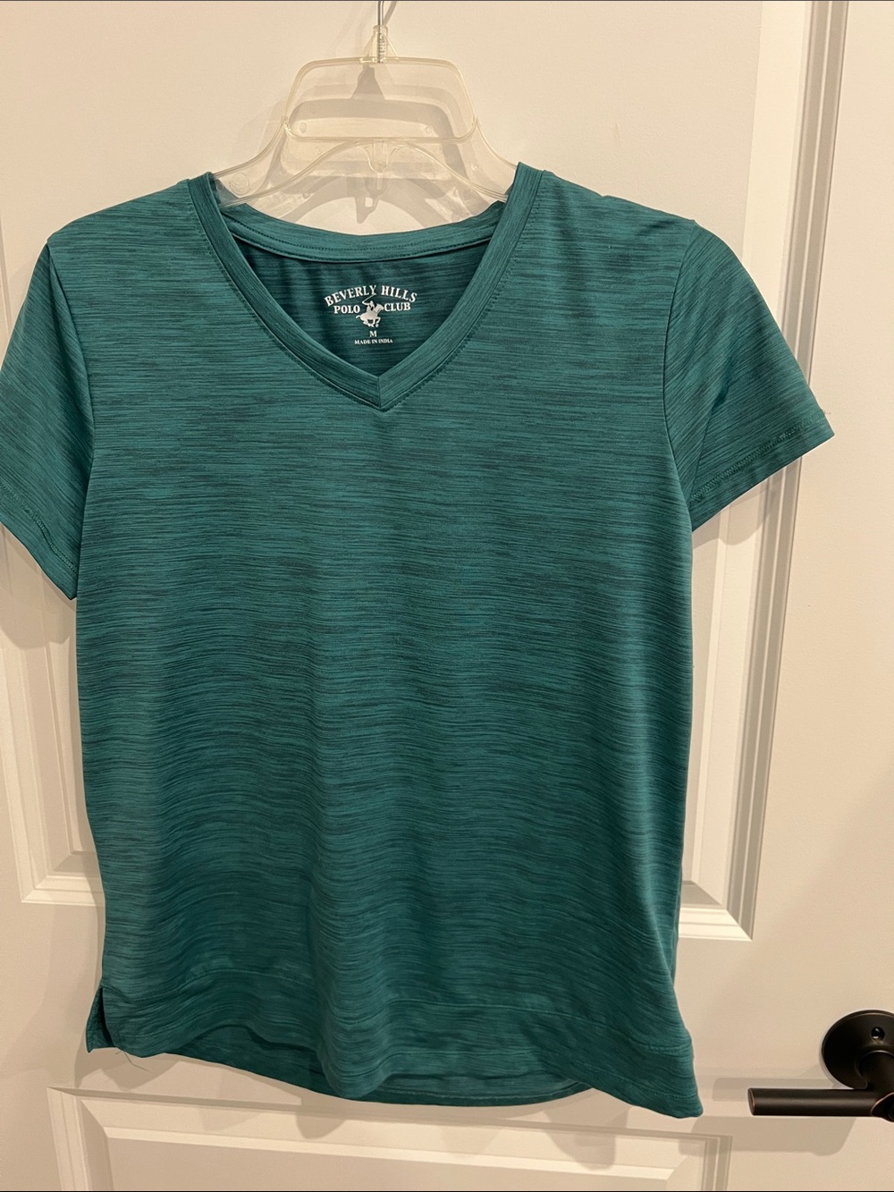 Beverly Hills Polo Club Women's Teal Space-Dyed V-Neck Tee Size M